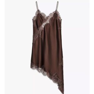 Zara asymmetrical satin and lace slip dress Size L
